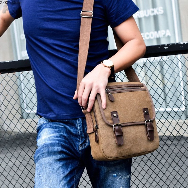 Férfi crossbody táska, üzleti, vízálló, barna, 30x10x25cm
