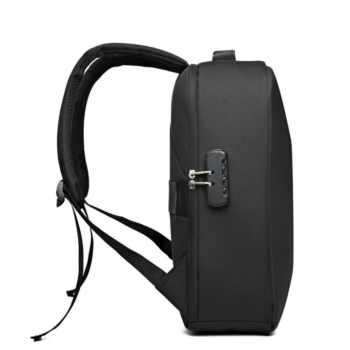 Vízálló laptop hátizsák 30x15x41cm, kódzárral, USB porttal, fekete