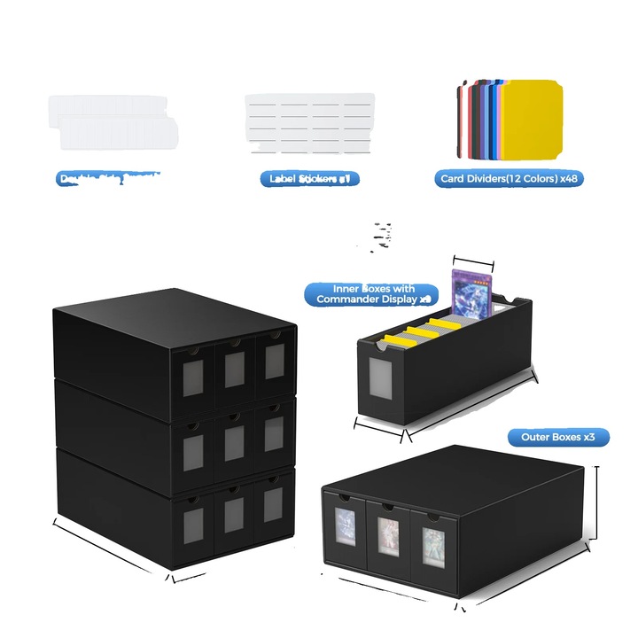 Cutie depozitare carti colectie, capacitate mare, carton gros, negru, 48 compartimente, 9000 carti
