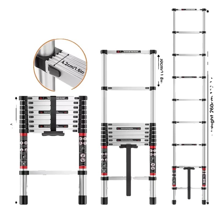 Scara telescopica 2.6m inox, pliabila, antiderapanta