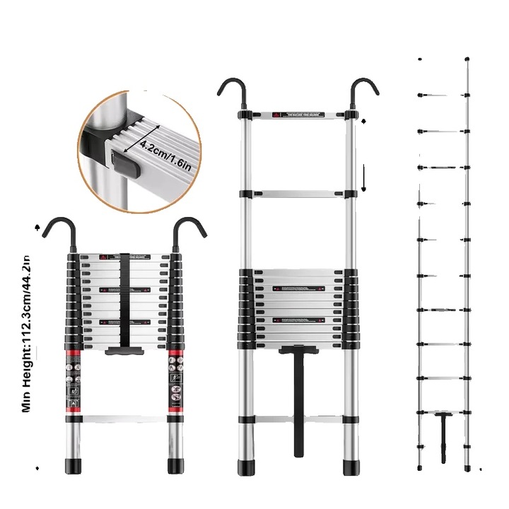 Scara telescopica multifunctionala 5.1m inox, antiderapant, pliabila