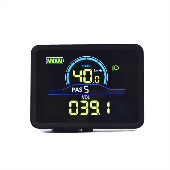 LCD kijelző elektromos kerékpárhoz, 24V-60V, színes, 52.7x70.2x15.2mm, fekete