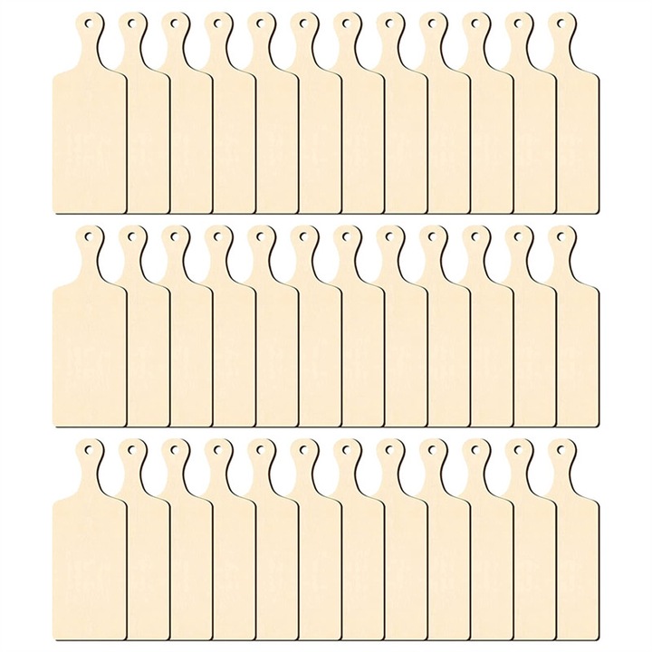 Комплект от 36 мини дървени дъски за рязане с дръжка 24x9x0.3cm натурални