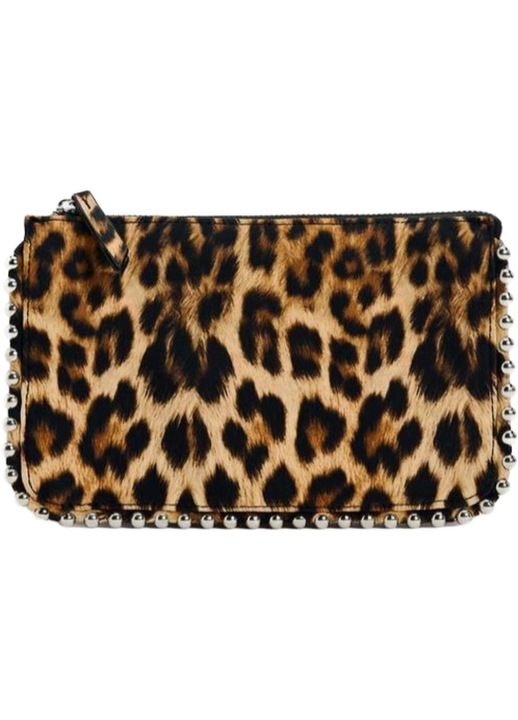 Portofel dama leopard cu tinte argintii, lant 120cm, 18x12cm