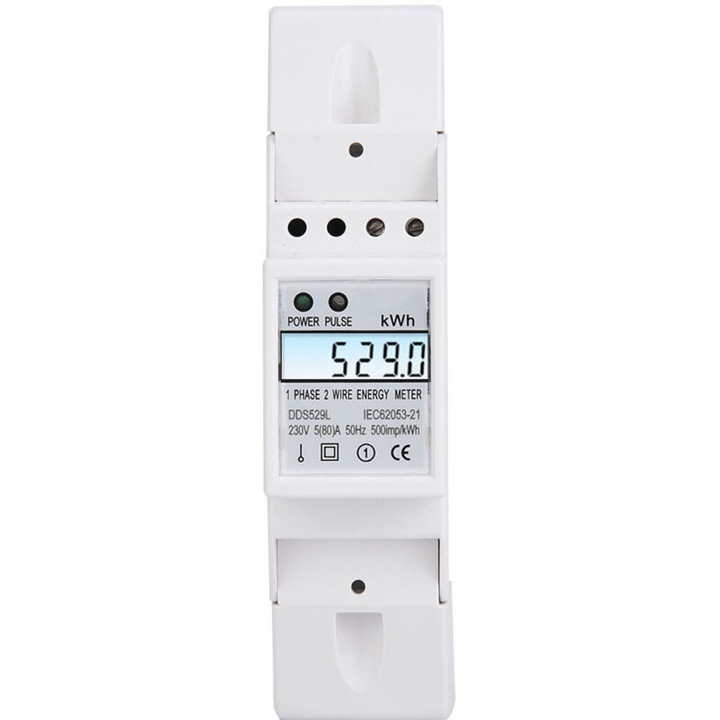 Egyfázisú energiamérő DDS529L, LCD, 230V, 5A, DIN sínre szerelhető