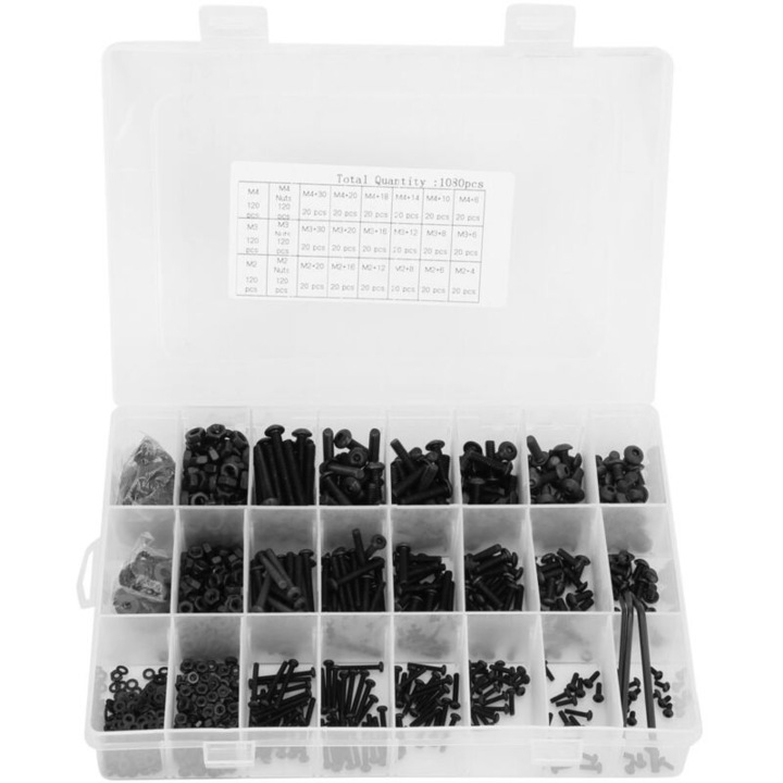 Set 1080 piese suruburi piulite chei inbus otel carbon negru M2 M3 M4