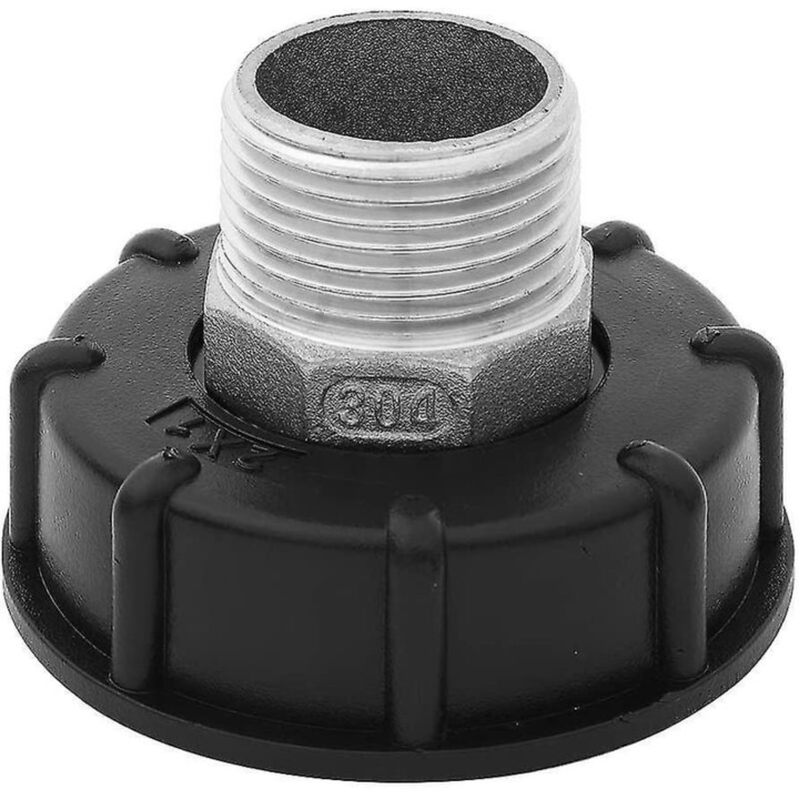 IBC 1000L ürítőcsap adapter, fekete rozsdamentes acél 1"