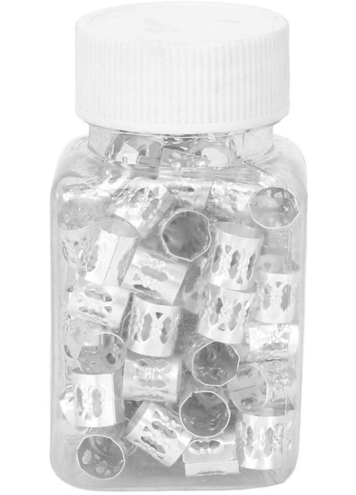 Set 100 inele pentru par goale, argintii, rezistente, 1.5x0.5cm