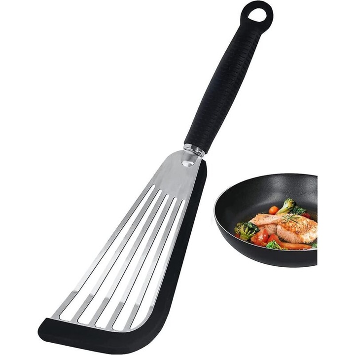 Spatula peste silicon rezistenta caldura fante negru 30x5cm