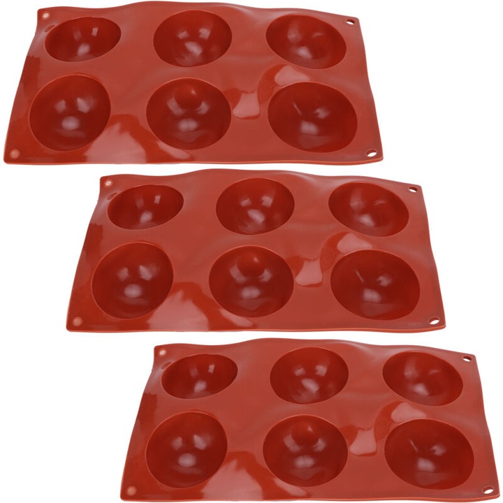 Set 3 forme silicon semi-sferice pentru deserturi, flexibil, antiaderent, 3 dimensiuni