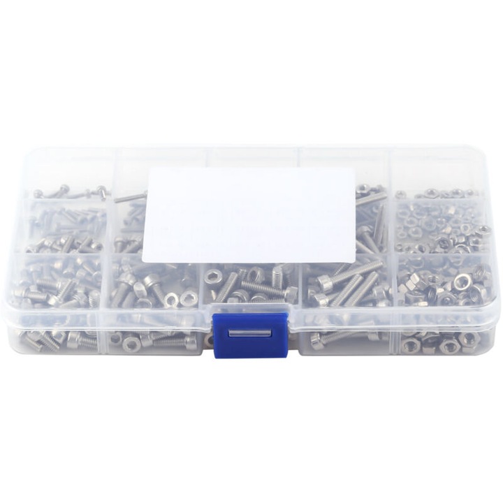 Set suruburi si piulite inox M2 M3 M4 480 piese multicolor 13.2x7.2x2.3cm