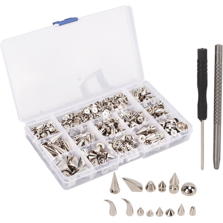 270 db szegecs punk cink vegyes méretű többszínű 15x7.4mm-25.5x10mm készlet