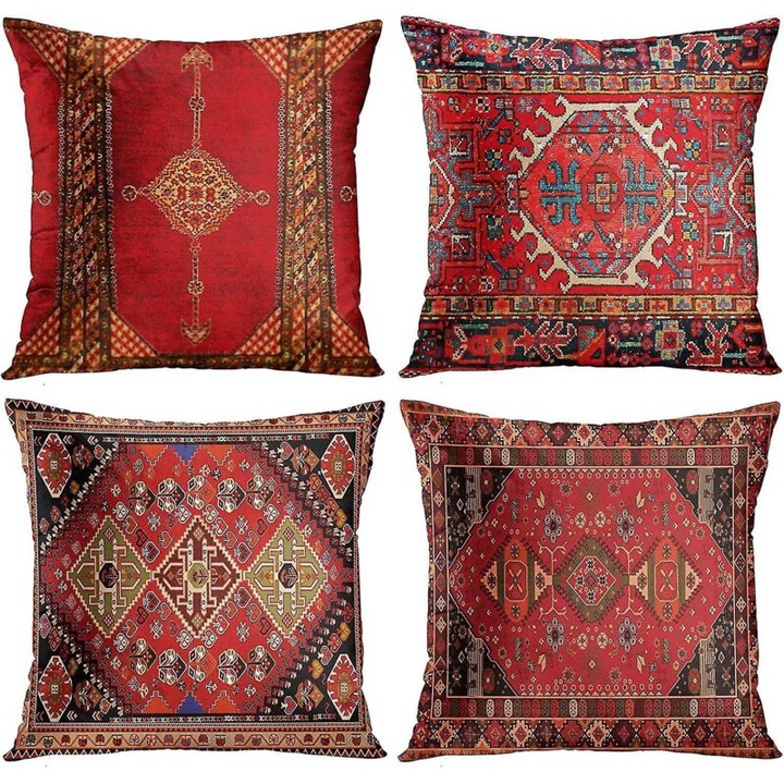 Set 4 huse perna catifea rosii 45x45cm