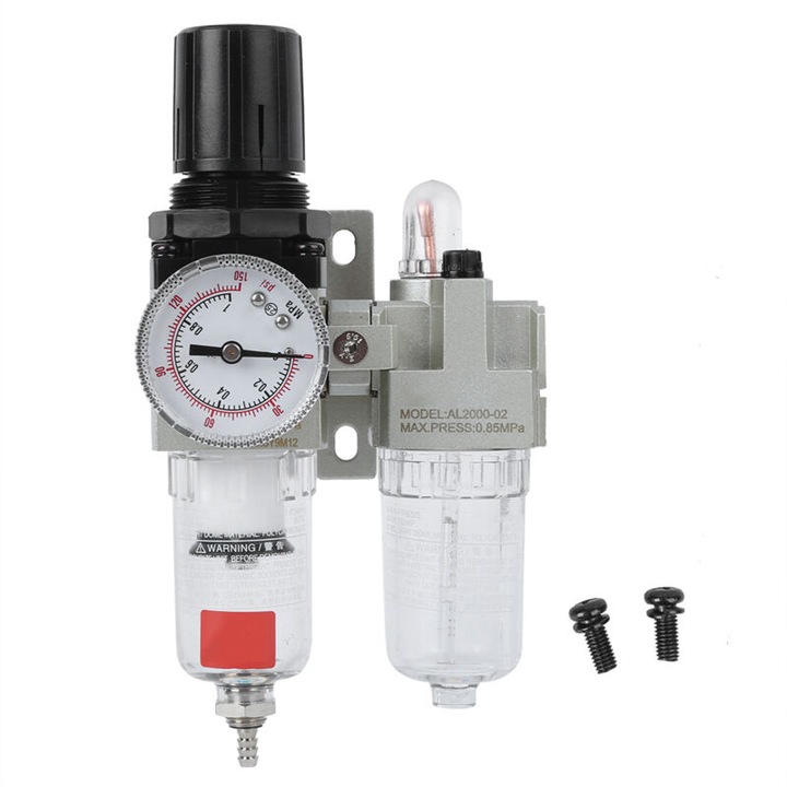 Separator aer-ulei-apa, model AC2010-02, aliaj aluminiu, protectie otel, 500L/min, 0,05-0,85MPa