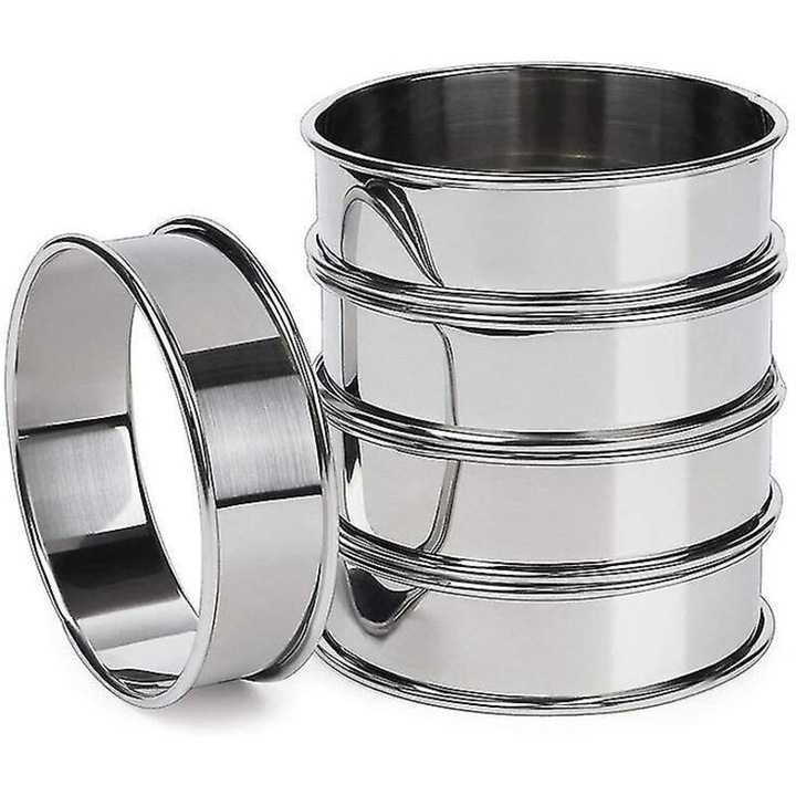 Set 5 cercuri rotunde pentru prajituri, inox, argintiu, 8x2.5cm