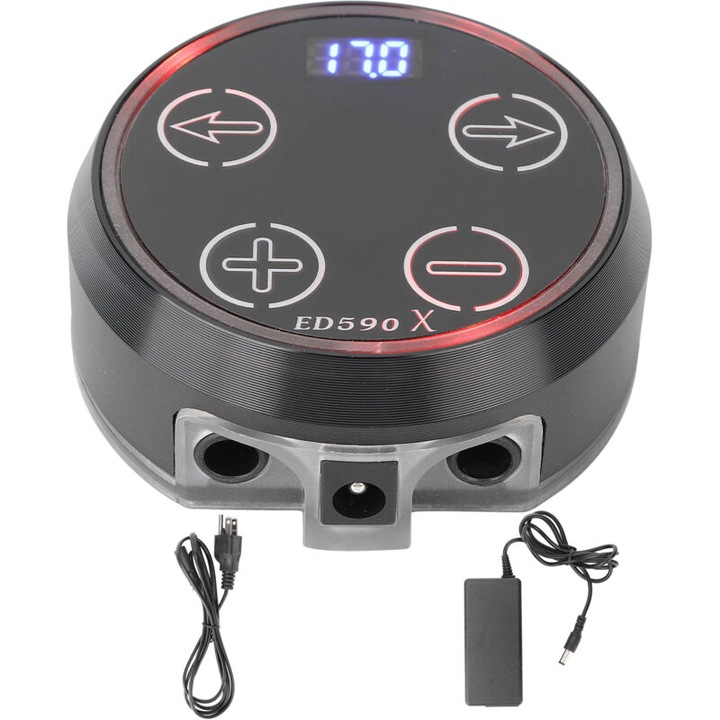 Alimentare profesionala masina tatuaj, ecran LED color, reglaj 0-17V, memorie 6 setari, negru