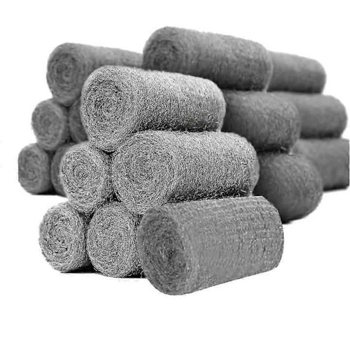 Burete din lana de otel, set 24 bucati, rezistent, argintiu, 10x15cm