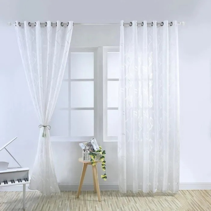 Voile függönyszett, 2 részes, fehér, 89x160cm