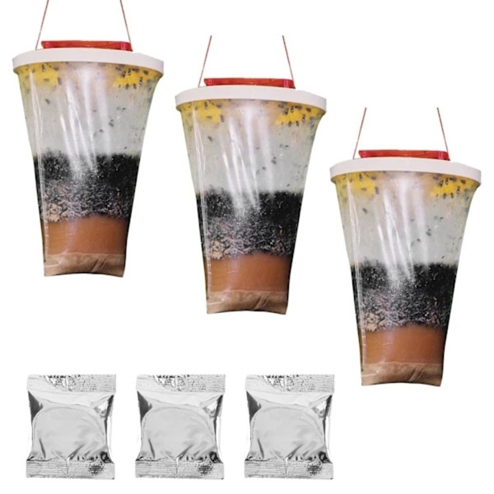Set 3 capcane pentru muste, transparent, rosu, 20x30cm