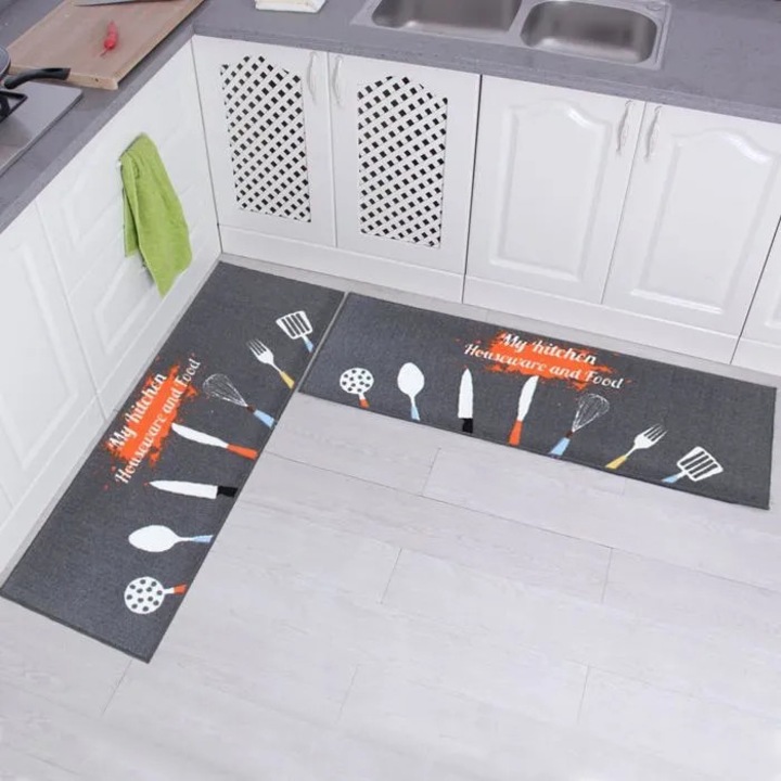 Set 2 covorase bucatarie antiderapante gri 15x47x15x23 cm