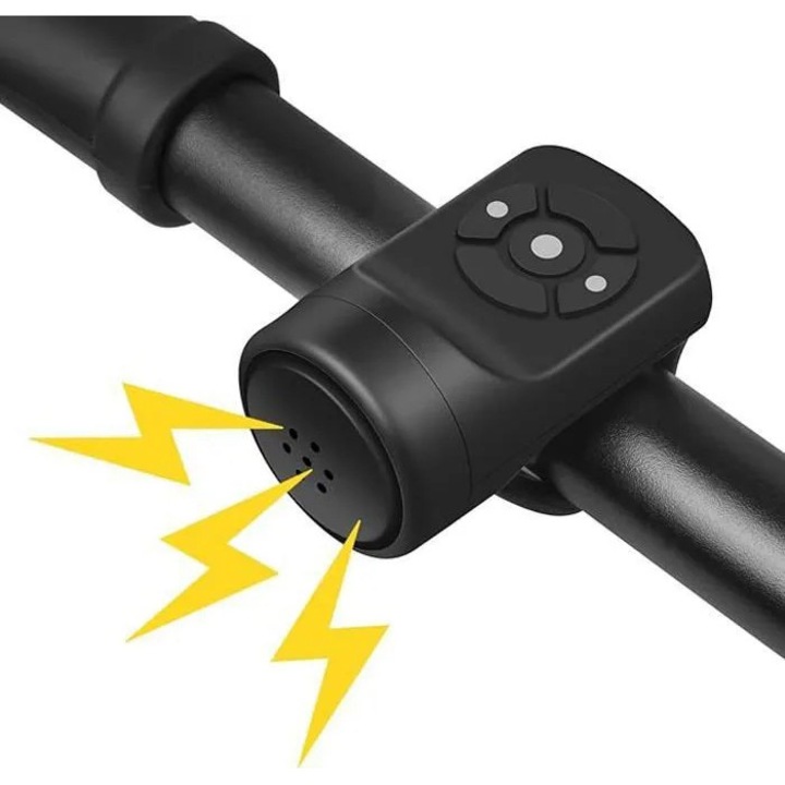 Sonerie bicicleta electrica, impermeabila IPX4, incarcare USB, alarma, portabila