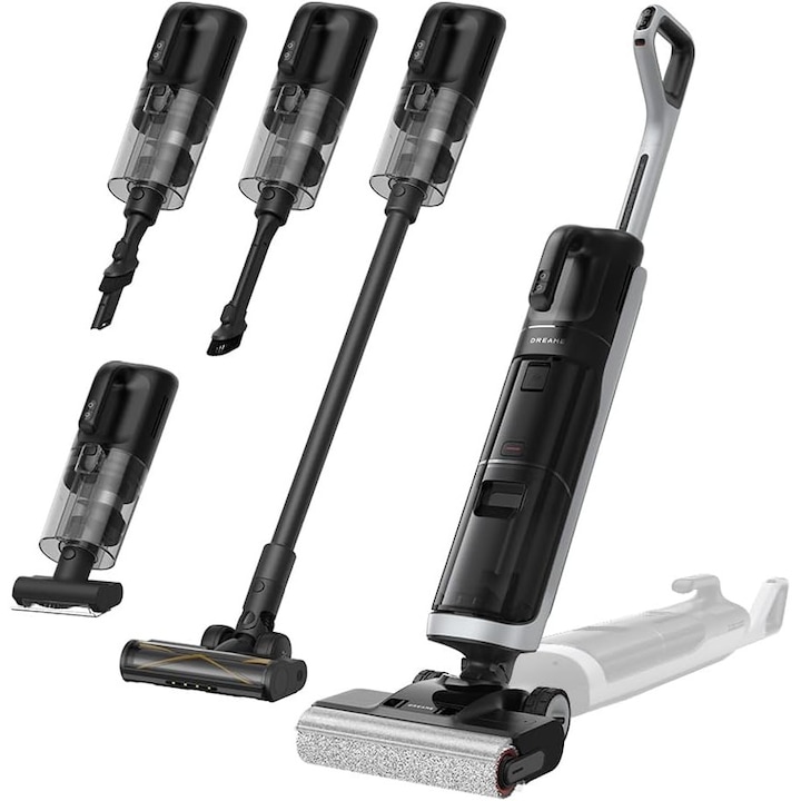 Aspirator vertical multifunctional Dreame H14 Dual, 5 in 1, 18000 Pa, aspirare uscata si umeda, autocuratare perie la 60°C, uscare 5 minute, dozare inteligenta detergent, filtru HEPA