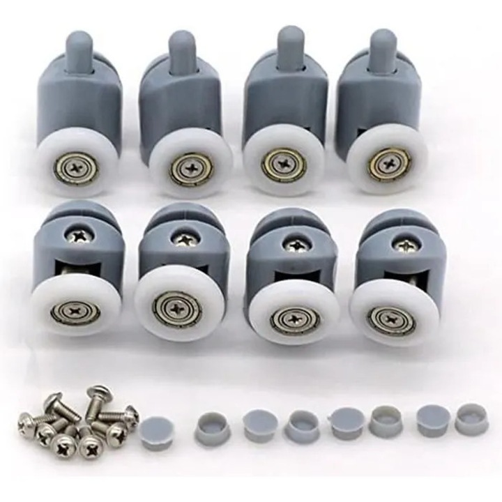8 darab zuhanyajtó görgő készlet, 23mm, rozsdamentes acél műanyag, 6mm