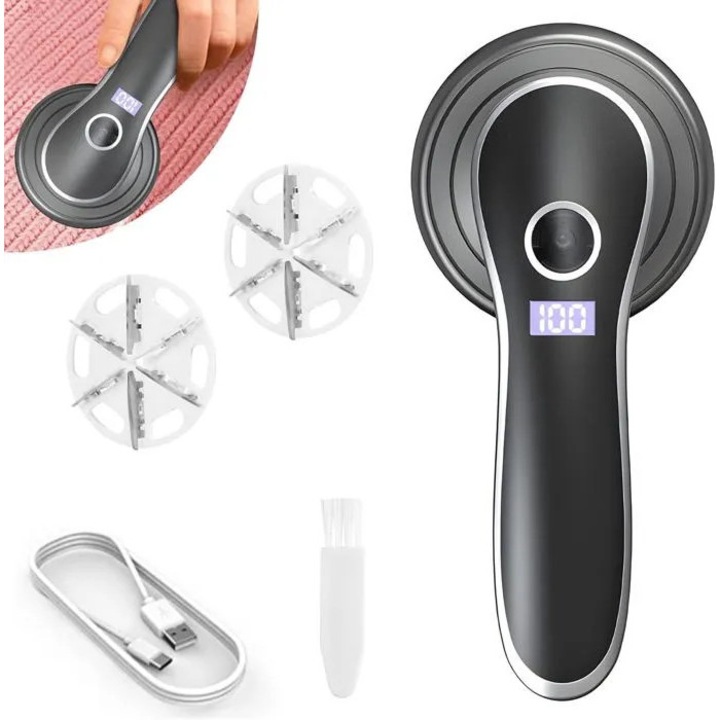 Epilator de scame cu 6 lame, LED, USB, alb, compact