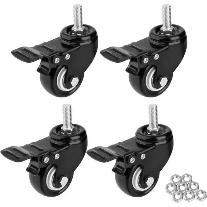Forgó görgők fékkel, poliuretán gumi, M10 menet, 50mm, 4 db-os készlet