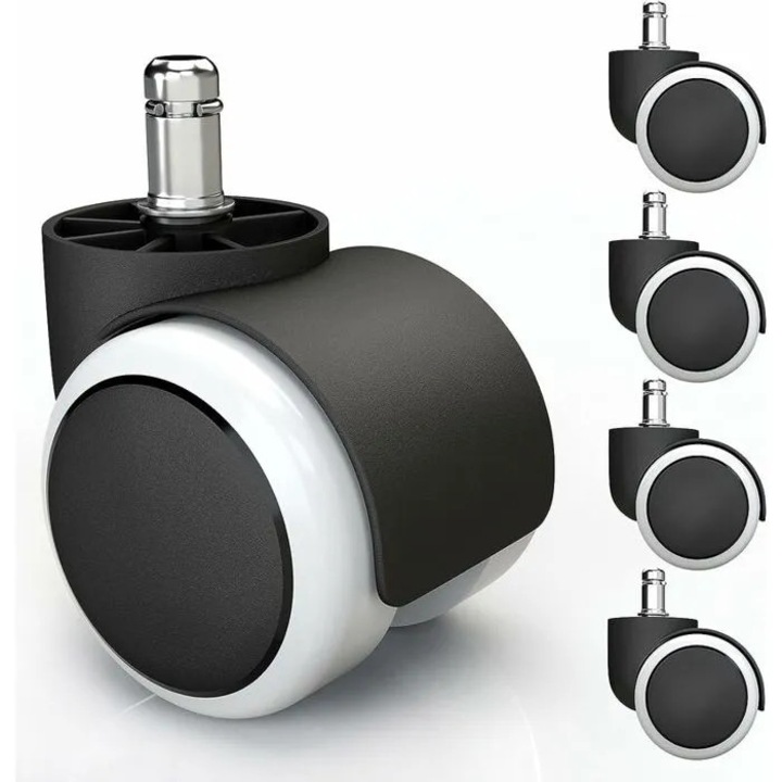 5 db görgő irodai székhez, 50mm, PVC, kemény, 10mm/11mm, fekete