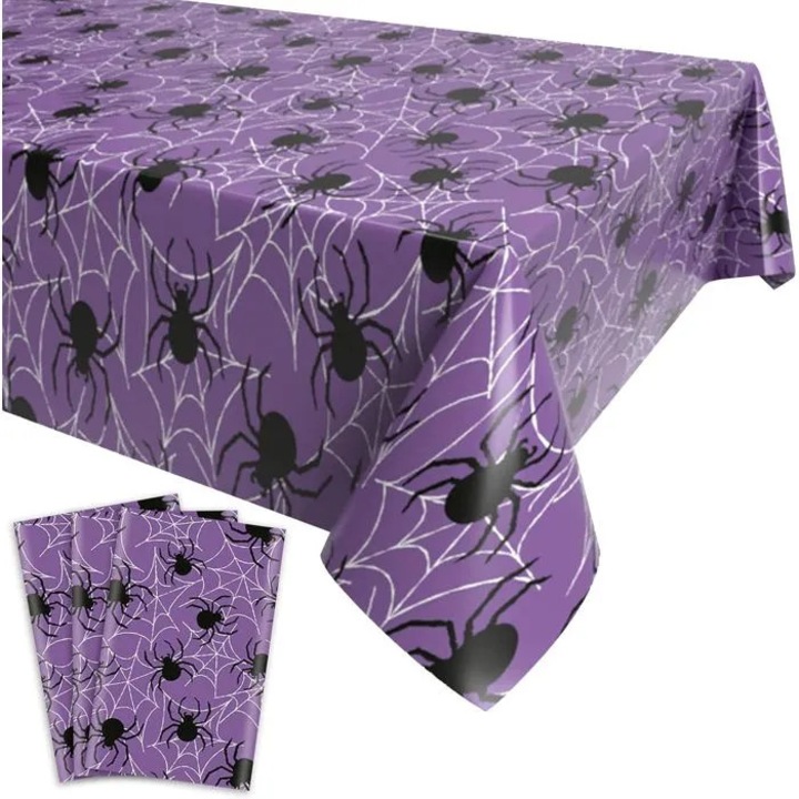 3 db Halloween asztalterítő szett, vízálló, 130x220 cm, fekete narancssárga, tematikus dekoráció