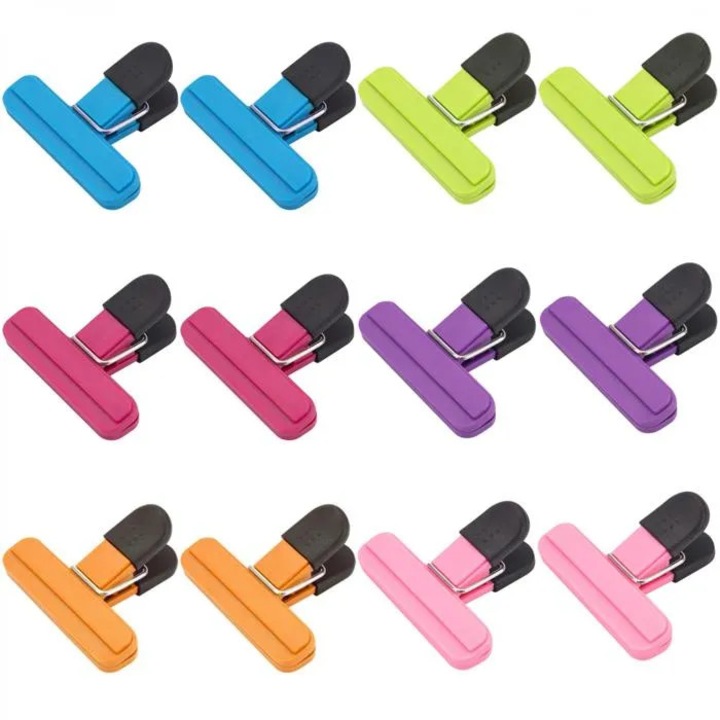 Set 12 cleme pentru pungi, multicolor, 7.6x6.3cm, antiderapante, rezistente
