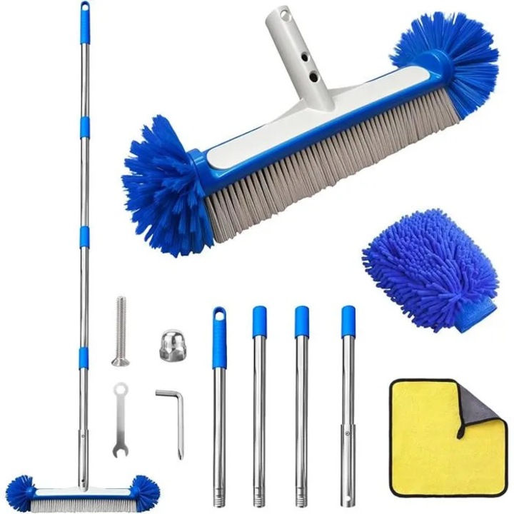 Set curatare piscina, 43cm, maner inoxidabil 160cm, microfibra, multifunctional