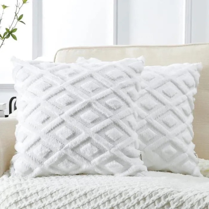 Set 2 huse perne decorative, catifea, crem, 45x45cm