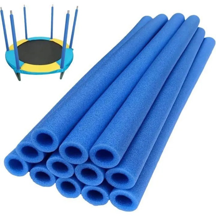 Set 12 huse spuma pentru stalpi trampoline, rezistente, impermeabile, 40cm, albastru