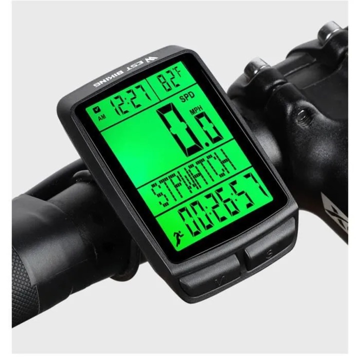 Vezeték nélküli, multifunkciós MTB kerékpár kompjúter LCD kijelzővel, IPX7