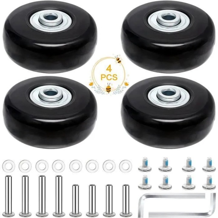 Roti de schimb pentru bagaje K0441-0710-QH155, set 4 buc., PU, 50 x 18 mm, negru