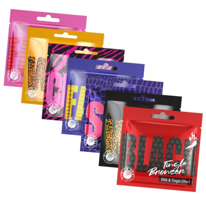 Set de pliculete pentru bronzare Wild Tan: 3 acceleratoare, 3 bronzante, 1 produs cu efect de furnicatura, 7 x 15 ml