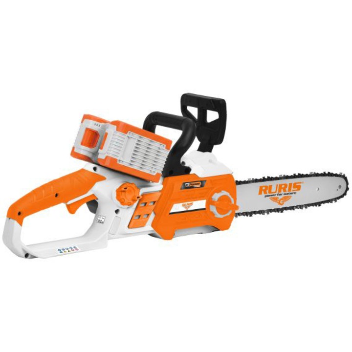Ruris 2844e akkus láncfűrész, 2 X 20 V, 30 cm-es penge, szénkefe nélküli motor, dupla fék, SDS láncfeszítő rendszer, akkumulátor és töltő nélkül a szállítási készletben