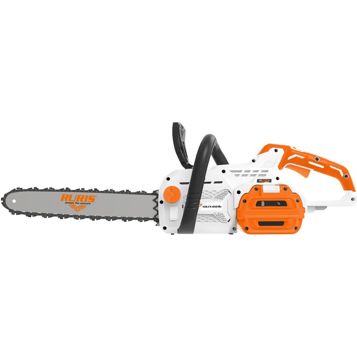 Ruris voltX 4564e láncfűrész (elektromos fűrész) akkumulátoros lánccal, 60 V, 45 cm-es fűrészlap, 25 m/s láncsebesség, szénkefe nélküli motor, dupla fék, SDS láncfeszítő rendszer, töltő és akkumulátor nélkül a szállítási készletben