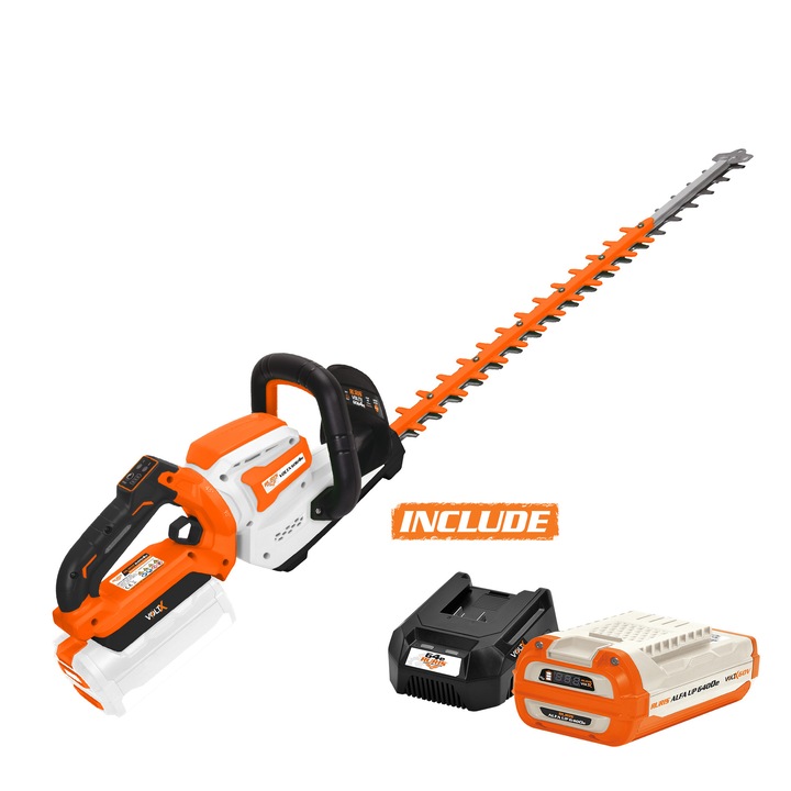 Ruris voltX 6064e akkumulátoros elektromos sövényvágó, 60 V, 65 cm-es penge, maximális vágási átmérő 30 mm, 5 pozíciós forgó fogantyú, szénkefe nélküli motor, 2 sebességfokozat, Tartalmazza: ruris alfa up 6400e akkumulátort + 64e töltőt