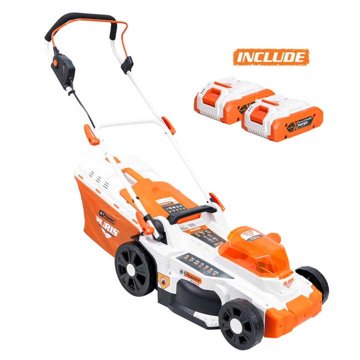 Ruris rxi3744e power alfa up akkus fűnyíró, 2 x 20 V, vágási szélesség 37 cm, vágási magasság 25 - 75 mm, 35 literes gyűjtőzsák, szénkefe nélküli motor, tartalma: 2 db 2400e x-charge akkumulátor