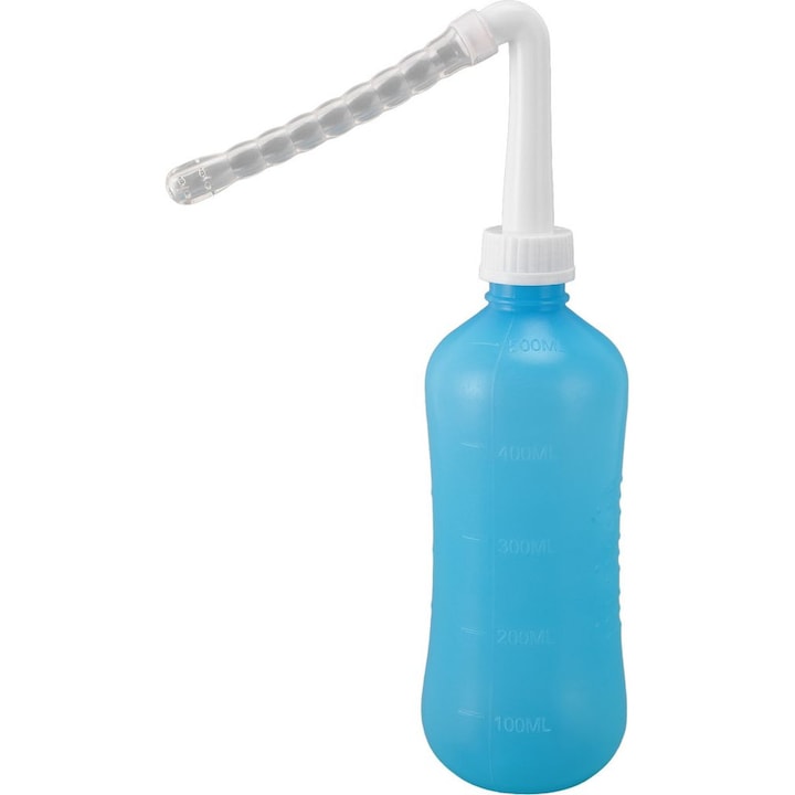 Sticla pentru clatire nazala (neti pot), din silicon si ABS, capacitate mare, manuala, pentru adulti si copii, albastru, 500 ml