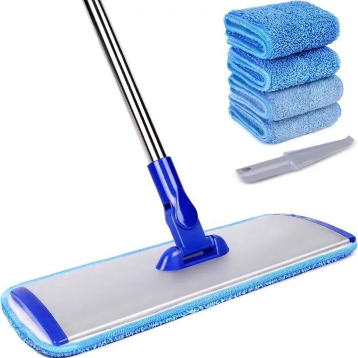 Mop plat microfibra 18 inch, maner inox, 4 tampoane, 43x2.5x130cm