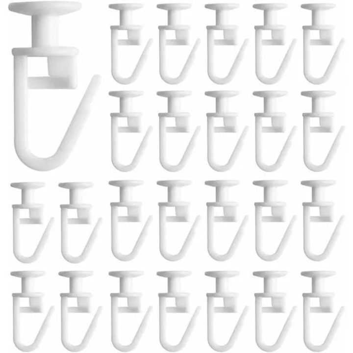 Set 50 crosete pentru sine perdea, plastic nano, alb, universal