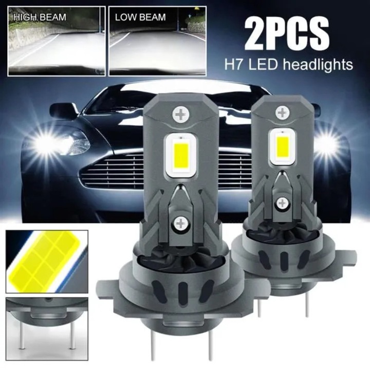 Becuri auto LED H7, 18000LM, 120W, aluminiu, alb, 12V