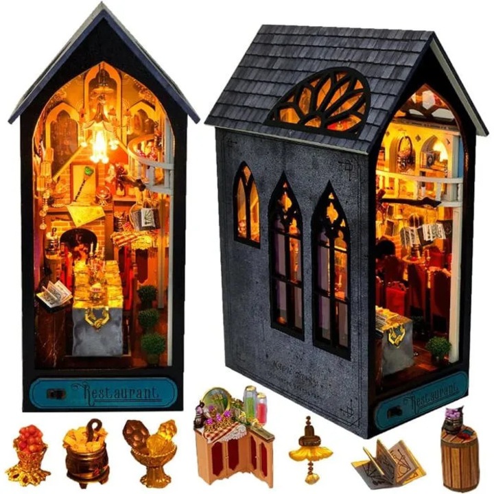 3D fa babaház puzzle LED világítással, kreatív készlet, többszínű, 14+ év