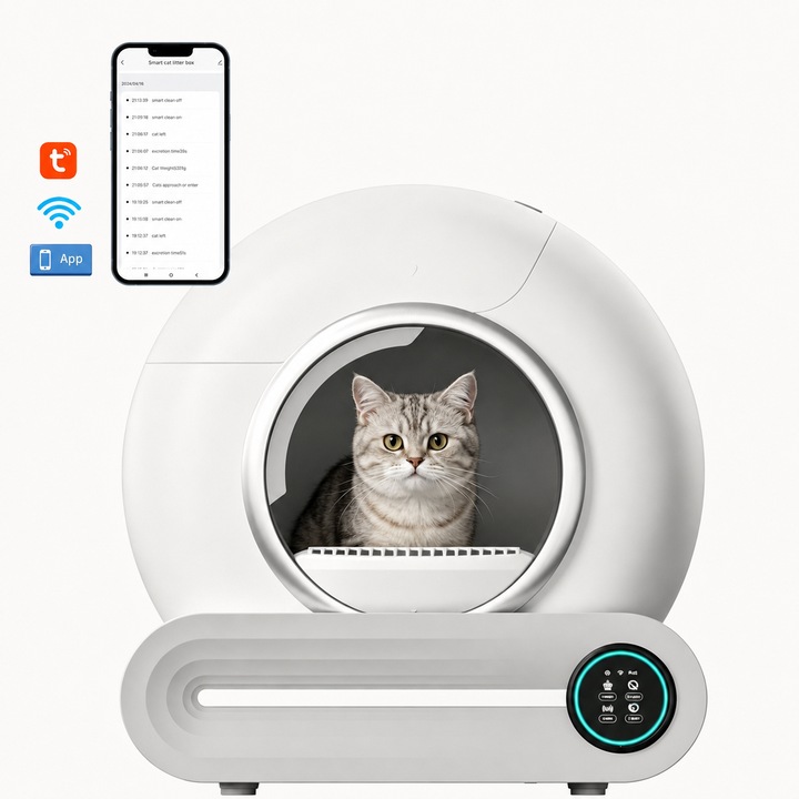 Automata macskaalom, SmartCat®, 65L, öntisztító, automata sterilizálás, távvezérlés alkalmazáson keresztül, hármas védelem, ABS anyag, 1-8kg-os macskáknak megfelelő, könnyen használható, Fehér