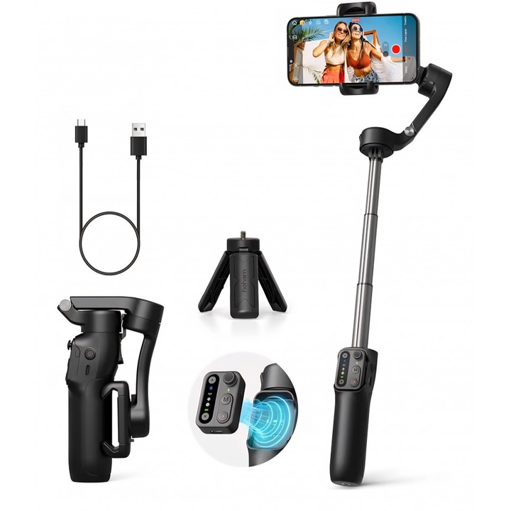 Hohem iSteady X3 SE Plus Gimbal stabilizátor, 3 tengelyes, levehető távirányító, kihúzható rúd, 361g
