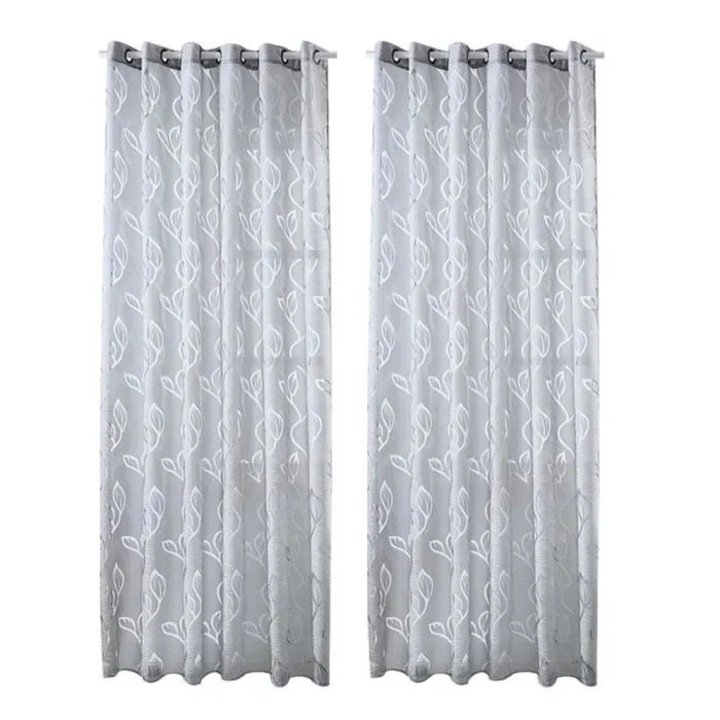2 db szürke voile függöny 100x250cm elegáns levélmintával